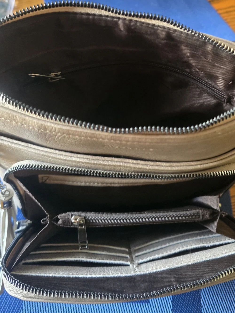 Fossil Taupe Crossbody Bag with Patterned Strap